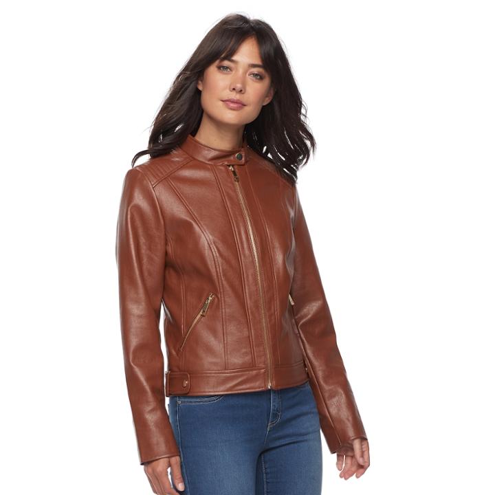 Women's Gallery Faux-leather Jacket, Size: Xl, Brown