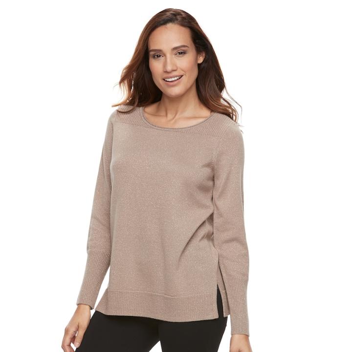 Petite Apt. 9&reg; Ribbed Crewneck Sweater, Women's, Size: S Petite, Brown Oth