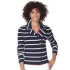 Petite Chaps Striped Asymmetrical-zip Sweater Jacket, Women's, Size: Xl Petite, Blue