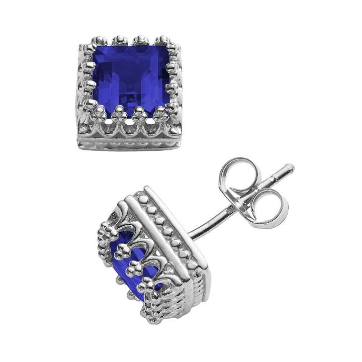 Sterling Silver Lab-created Sapphire Crown Stud Earrings, Women's, Blue