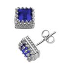 Sterling Silver Lab-created Sapphire Crown Stud Earrings, Women's, Blue