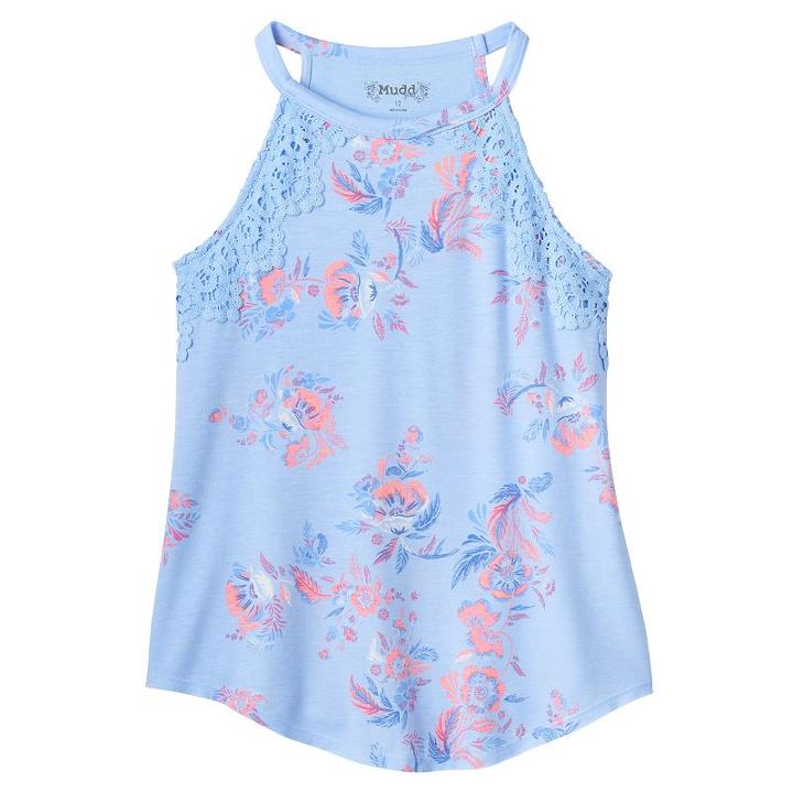 Girls 7-16 & Plus Size Mudd&reg; Crochet Floral Highneck Tank Top, Girl's, Size: 18 1/2, Light Blue