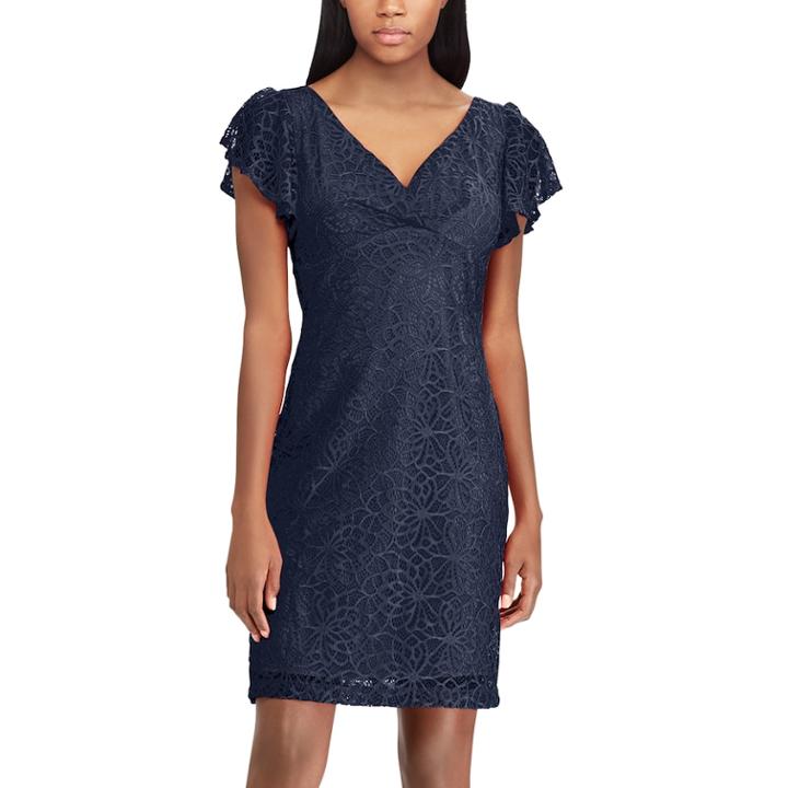 Women's Chaps Lace Flutter Sleeve Dress, Size: 2, Blue (navy)