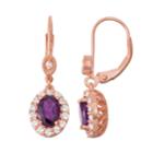 14k Rose Gold Over Silver Purple Amethyst & Diamond Accent Halo Drop Earrings, Women's