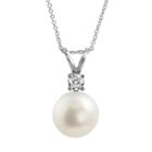 18k White Gold Aaa Akoya Cultured Pearl And Diamond Accent Pendant, Women's, Size: 18