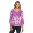 Women's Caribbean Joe Printed Drawstring V-neck Tee, Size: Medium, Lt Purple