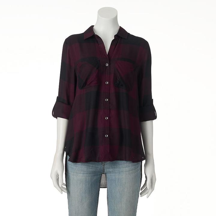 Women's Rock & Republic&reg; High-low Plaid Shirt, Size: Xl, Red