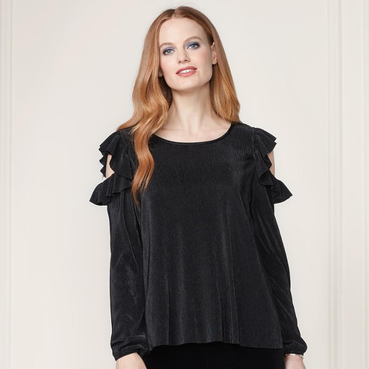 Lc Lauren Conrad Runway Collection Pleated Cold-shoulder Top - Women's, Size: Large, Oxford