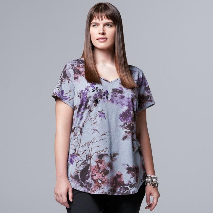 Plus Size Simply Vera Vera Wang Floral Chiffon-trim Tee, Women's, Size: 2xl, White