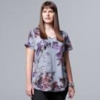 Plus Size Simply Vera Vera Wang Floral Chiffon-trim Tee, Women's, Size: 2xl, White