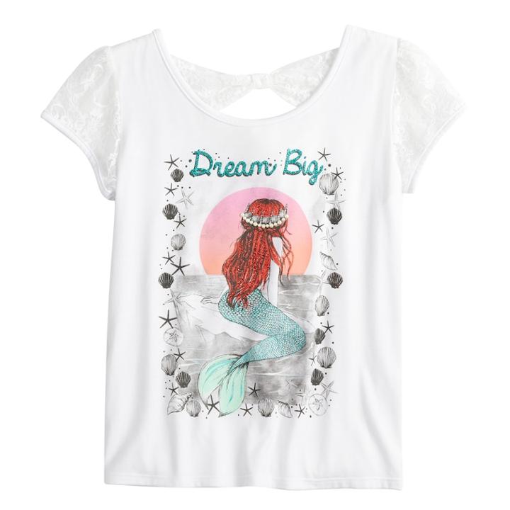 Disney Princess Girls 7-16 Lace Sleeve Bow Back Dream Big Graphic Tee, Size: Xs, White