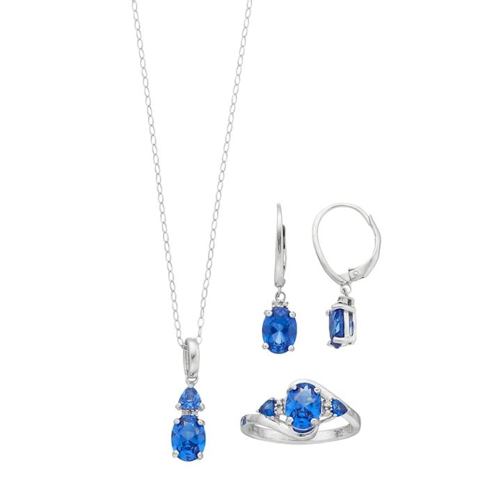 Sterling Silver Simulated Sapphire & Diamond Accent Jewelry Set, Women's, Blue