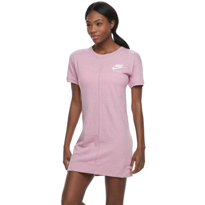 Women's Nike Sportswear Short Sleeve Sweatshirt Dress, Size: Medium, Brt Pink