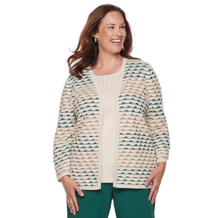 Plus Size Alfred Dunner Studio Textured Mock-layer Sweater, Women's, Size: 2xl, Green And Gold