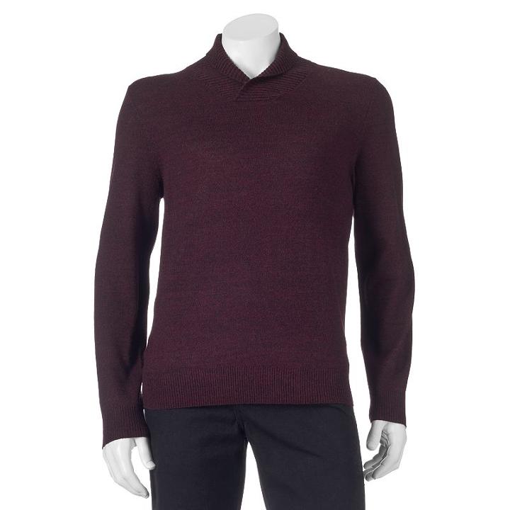 Men's Apt. 9&reg; Modern-fit Marled Merino Shawl-collar Sweater, Size: Medium, Dark Red