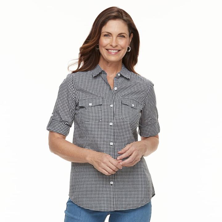 Women's Croft & Barrow&reg; Roll-tab Woven Shirt, Size: Xs, Black