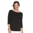 Women's Croft & Barrow&reg; Button-shoulder Boatneck Tee, Size: Small, Black