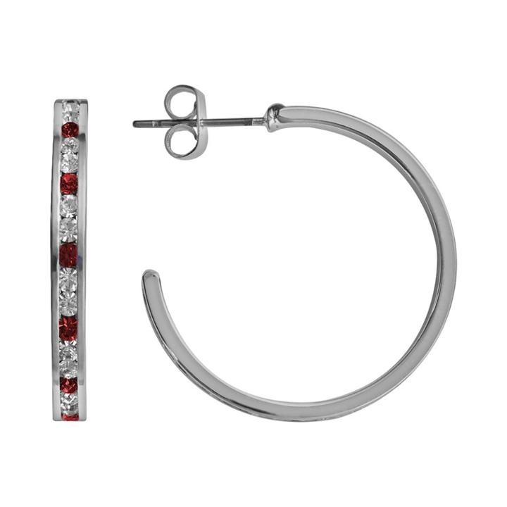 Traditions Silver-plated Swarovski Crystal Hoop Earrings, Women's, Red