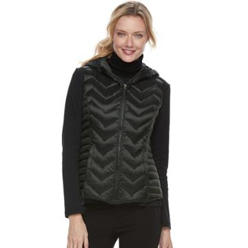 Women's Be By Blanc Noir Hooded Packable Down Vest, Size: Medium, Dark Green