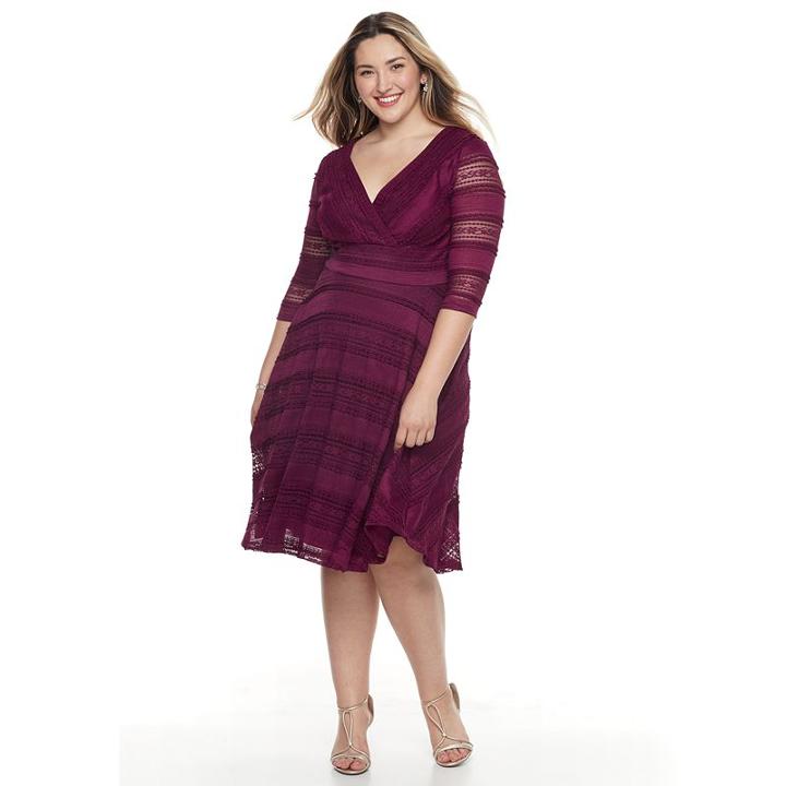 Plus Size Chaya Lace Fit & Flare Dress, Women's, Size: 20 W, Drk Purple