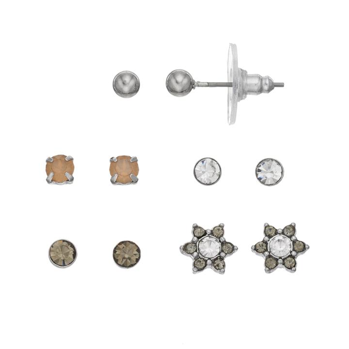 Lc Lauren Conrad Starburst & Solitaire Nickel Free Stud Earring Set, Women's, Black