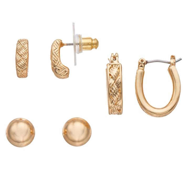 Napier Gold Tone Hoop & Ball Stud Earring Set, Women's