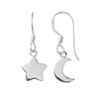Sterling Silver Star And Moon Drop Earrings, Women's, Grey
