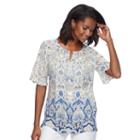 Women's Croft & Barrow&reg; Print Pleated Crepe Top, Size: Medium, Gold