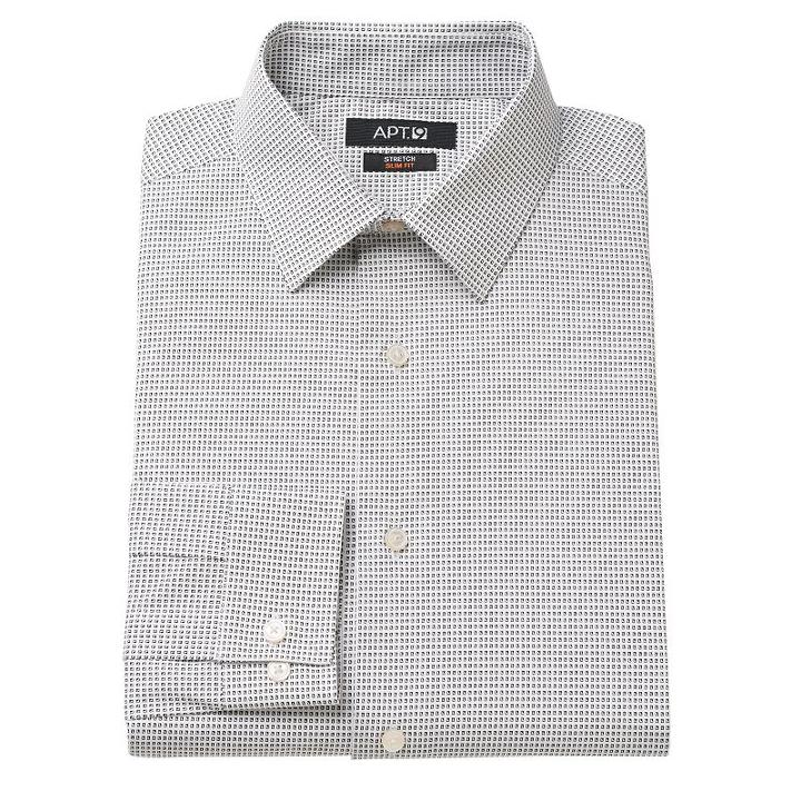 Men's Apt. 9&reg; Modern-fit Patterned Stretch Dress Shirt, Size: 16.5-32/33, White