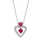Sterling Silver Lab-created Ruby & Lab-created White Sapphire 2-stone Heart Pendant Necklace, Women's, Size: 18, Red