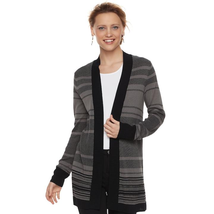 Women's Apt. 9&reg; Striped Cardigan, Size: Medium, Grey