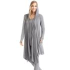 Women's Cuddl Duds Softwear Hooded Wrap Cardigan, Size: Large, Grey (charcoal)