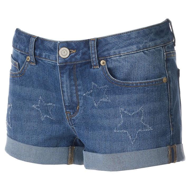 Juniors' So&reg; Cuffed Star Jean Shortie Shorts, Girl's, Size: 11, Med Blue