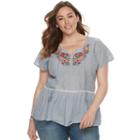 Plus Size Sonoma Goods For Life&trade; Embroidered Peplum Top, Women's, Size: 1xl, Med Blue