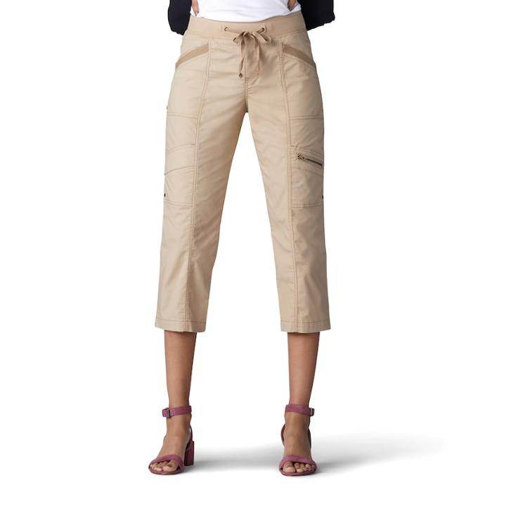 Women's Lee Margeaux Poplin Comfort Waist Pull-on Capris, Size: 18 Avg/reg, Med Brown