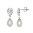 Simply Vera Vera Wang Freshwater Cultured Pearl & Lab-created White Sapphire Sterling Silver Cluster Drop Earringssimply Vera Vera Wang Sterling Silver Freshwater Cultured Pearl & Lab-created White Sapphire Cluster Drop Earrings, Women's