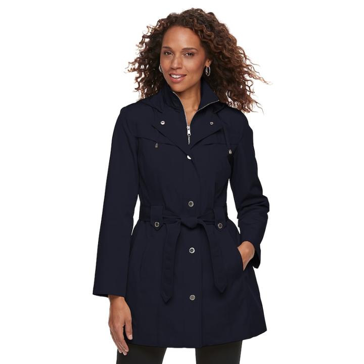 Women's Tower By London Fog Hooded Rain Jacket, Size: Small, Blue (navy)