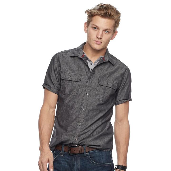 Men's Rock & Republic&reg; Printed Button-down Shirt, Size: Small, Grey