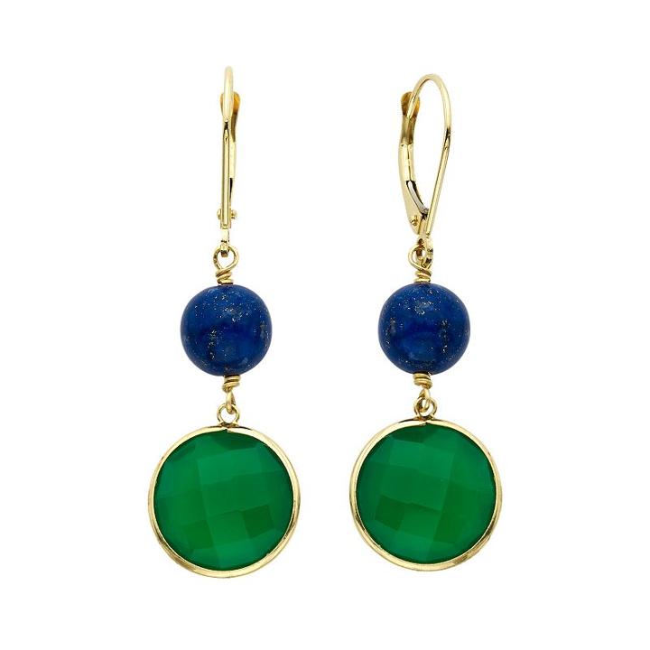 14k Gold Green Onyx & Lapis Lazuli Beaded Drop Earrings, Women's, Multicolor