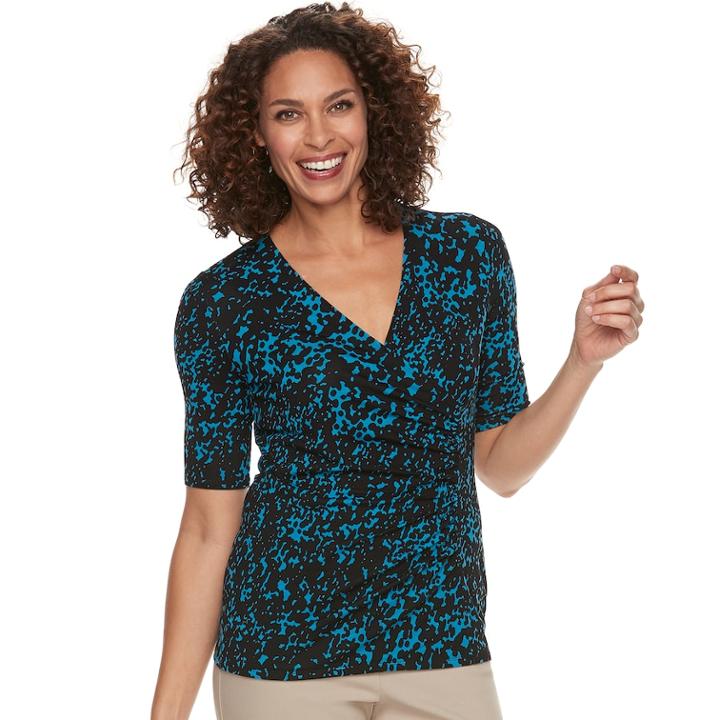 Women's Dana Buchman Printed Surplice Top, Size: Small, Dark Blue