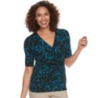 Women's Dana Buchman Printed Surplice Top, Size: Small, Dark Blue