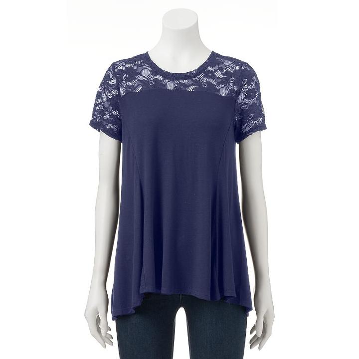 Women's Apt. 9&reg; Lace Yoke Tee, Size: Medium, Blue