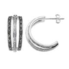 Silver Luxuries Marcasite & Crystal Hoop Earrings, Women's, Grey
