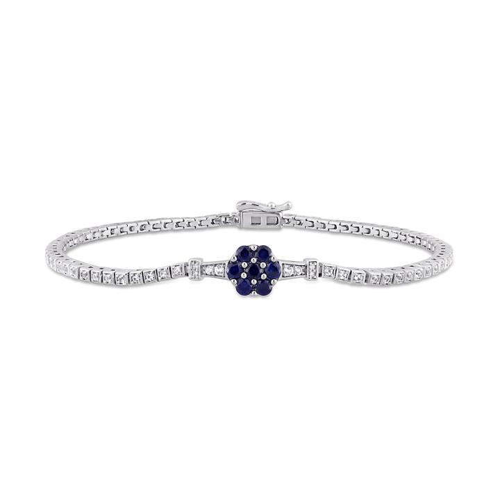 Stella Grace Sterling Silver Lab-created Blue & White Sapphire & Diamond Accent Floral Bracelet, Women's, Size: 7