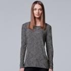 Petite Simply Vera Vera Wang Jacquard Tee, Women's, Size: S Petite, Grey (charcoal)