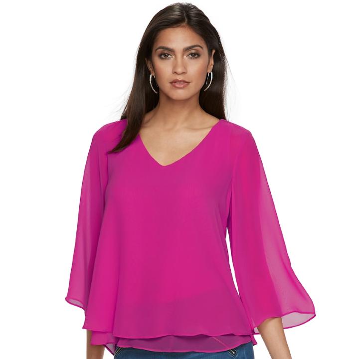 Women's Jennifer Lopez Layered Chiffon Blouse, Size: Medium, Dark Pink
