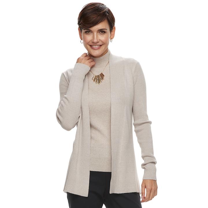 Women's Dana Buchman Ribbed Cardigan Sweater, Size: Small, Dark Beige