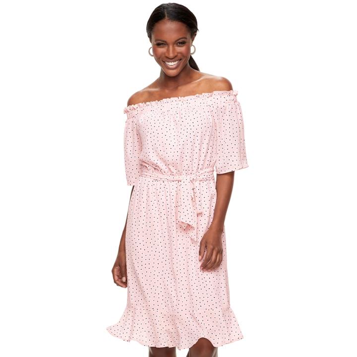 Women's Elle&trade; Dot Off-the-shoulder Dress, Size: Medium, Light Pink