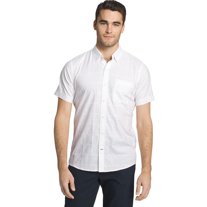Men's Izod Classic-fit Windowpane Chambray Woven Button-down Shirt, Size: Large, White Oth