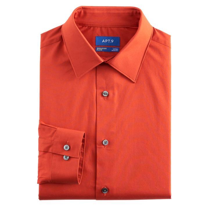 Men's Apt. 9&reg; Premier Flex Extra-slim Fit Flex Collar Dress Shirt, Size: 16.5-34/35, Orange